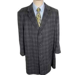 Pronto Uomo Overcoat Mens 50R Charcoal Gray Plaid 3-Button Car Coat Jacket